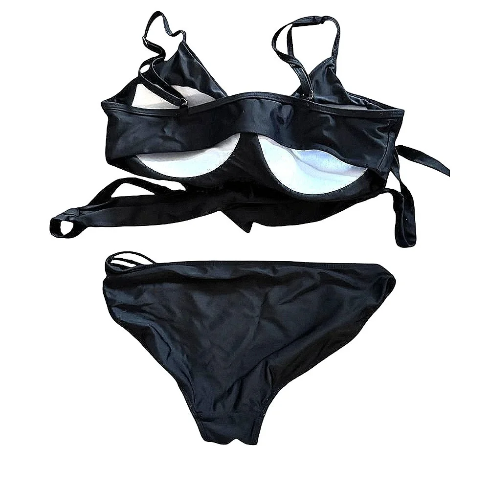 No Boundaries Black Bikini Set Twist Front Swimsuit Adjustable Straps